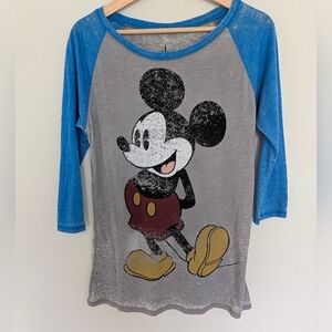 Mickey Mouse Raglan Baseball TShirt Ladies Size Large Disney World Lightweight